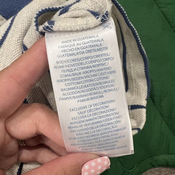 Ralph Lauren Romper 9M Cream Blue Striped Polo Shirt Romper - Picture 4 of 4